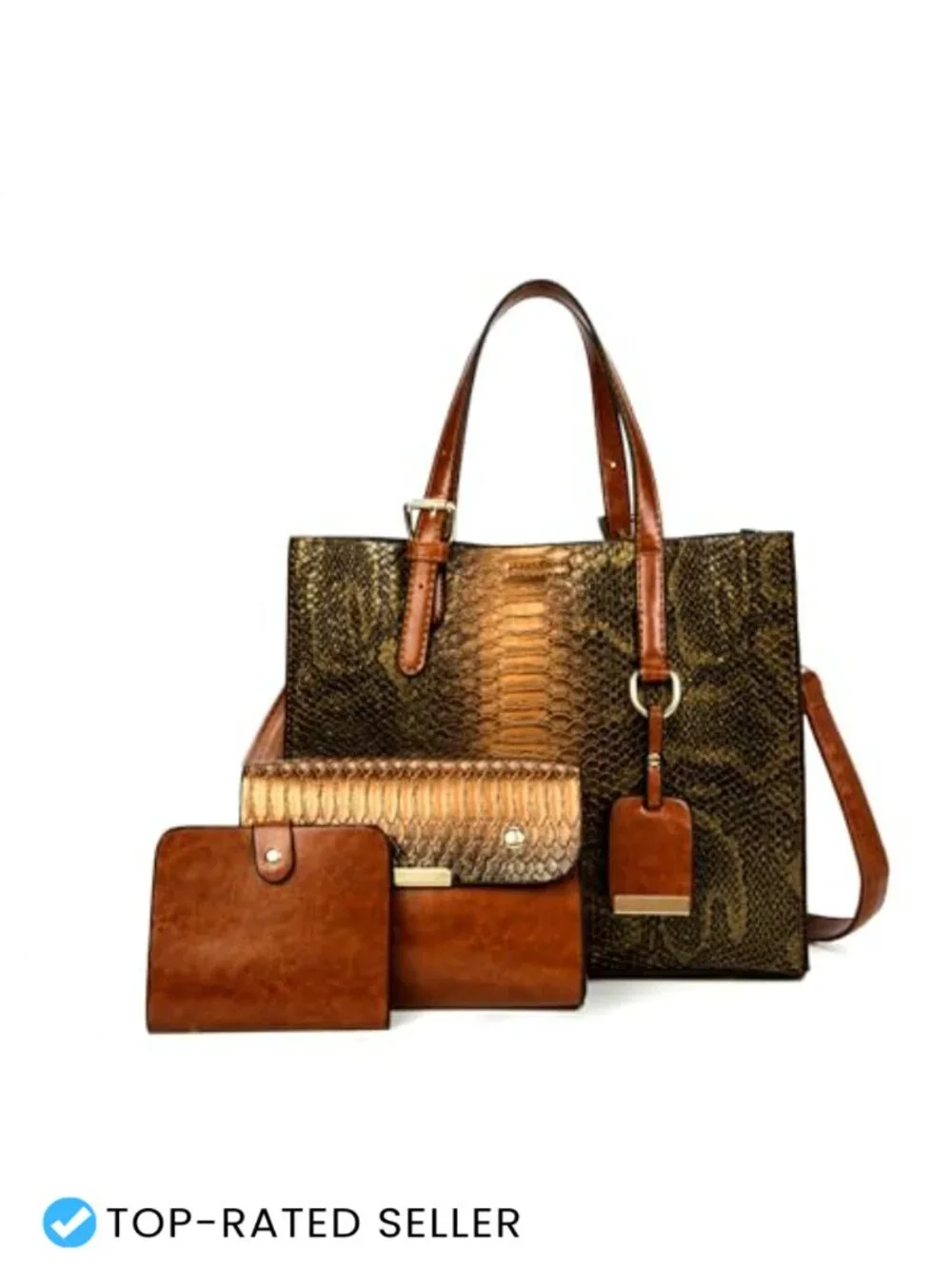 Women's Crocodile Pattern Satchel Handbag Tote 3-Piece Set Faux Leather